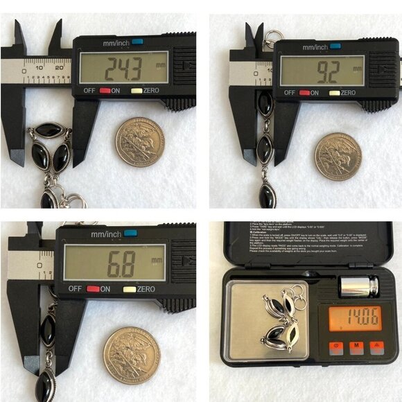 Sterling Silver Southwest Style Marquise Black Onyx Link Bracelet 6"-6.75" - Picture 10 of 16